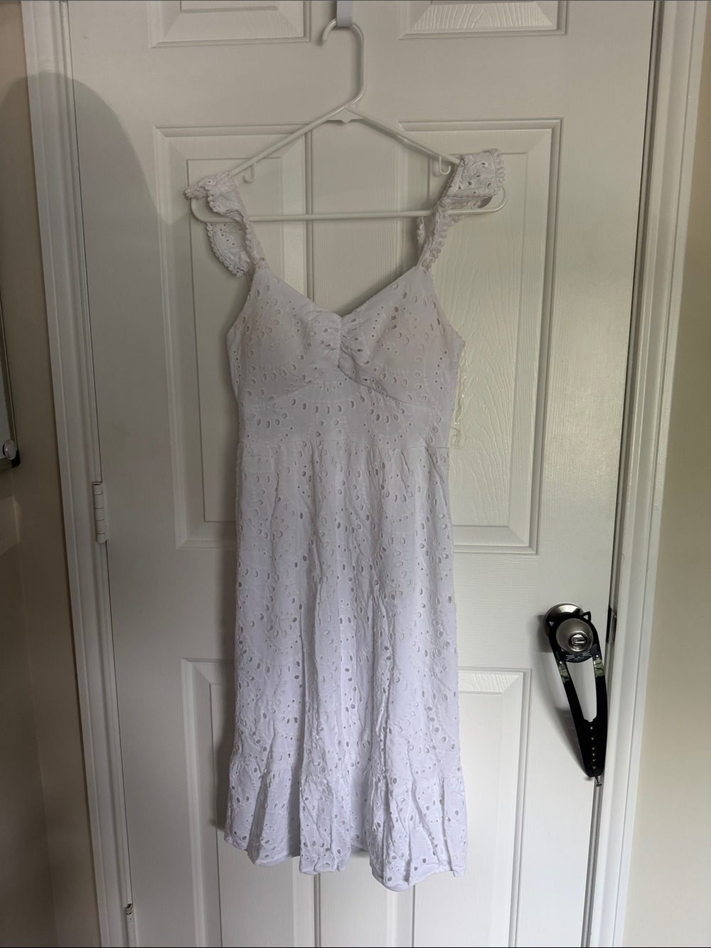 Lily Rose White Eyelet Midi Dress with Ruffle Straps